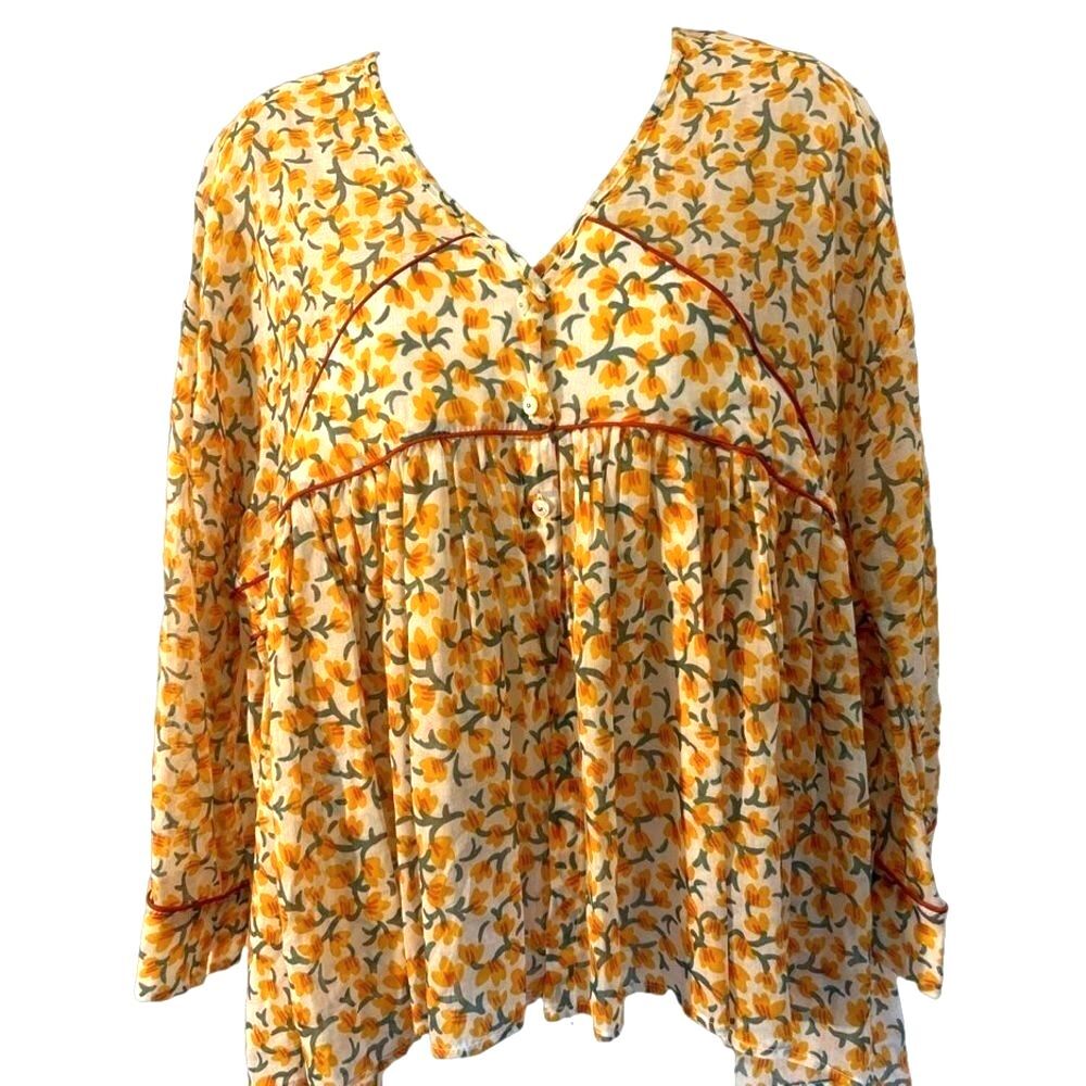 Ottod’Ame Anthropologie Unica Peasant Orange & Yellow Floral Blouse Italy